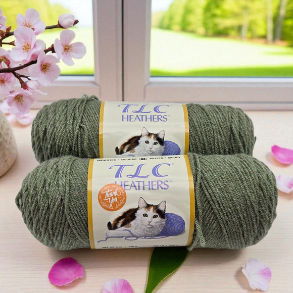 2 Skeins TLC Heathers Acrylic Discontinued Yarn (5oz/260yd ea.) Light Sage #2444 - Picture 1 of 7